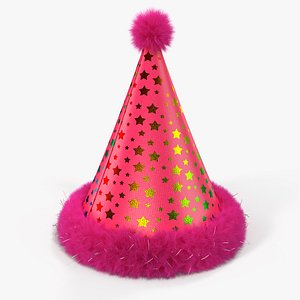 Party Cone Hat with Fur 3D Model