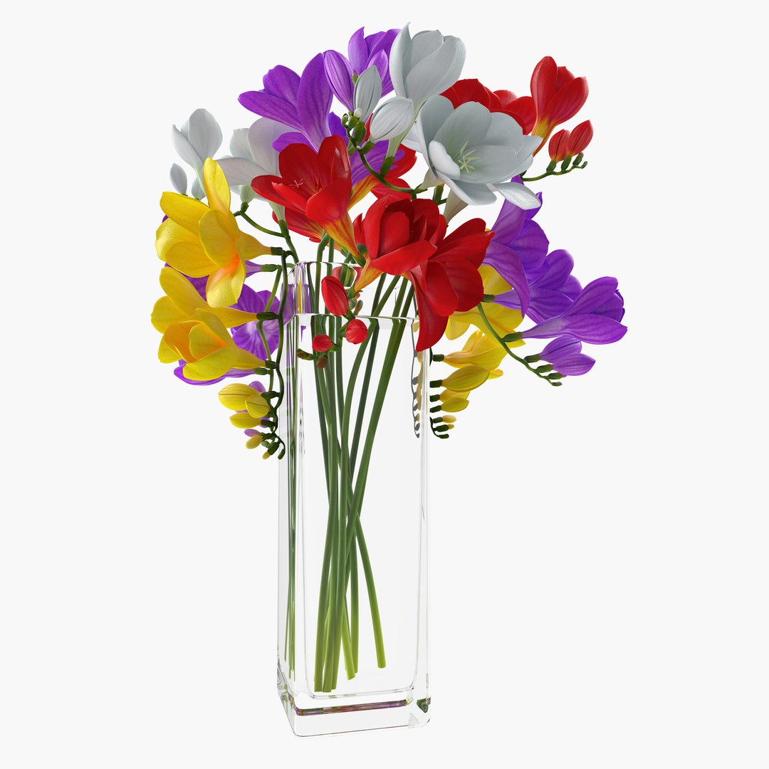 Freesia Flowers Bouquet in Vase 3D Model 3D model preview