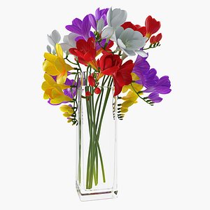 Freesia Flowers Bouquet in Vase 3D Model
