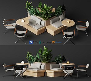 3D model Green Plant Partition Booth Dining Furniture 3D Model Pack