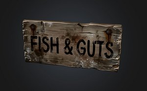 Stylized Wooden Signboard - Fish  Guts 3D