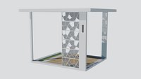 Modern Garden Pavilion 3D Model - White Frame Shelter with Stone Panels for Courtyard Scene pavilion