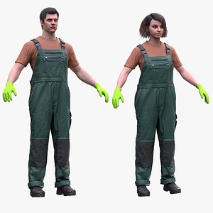 3D Working Outfit 1 - MaleFemale MH  UE5 Skeletons - Rigged model