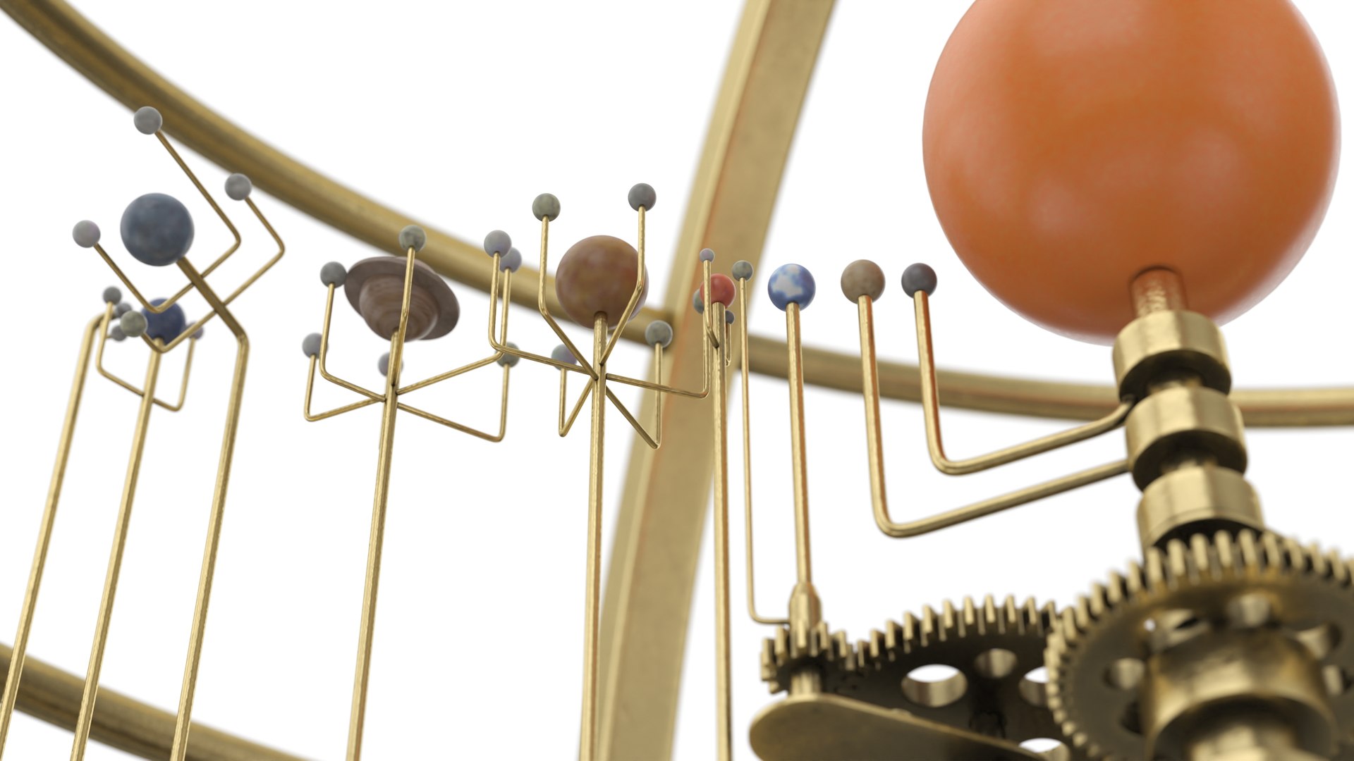 3D Model Brass Solar System Orrery With Wooden Base Rigged For Maya ...