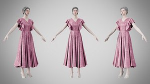 Dress 45 Dusty Rose Velvet With Design 3D