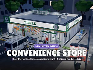Low Poly Anime Convenience Store Night - 55 Game Ready Models