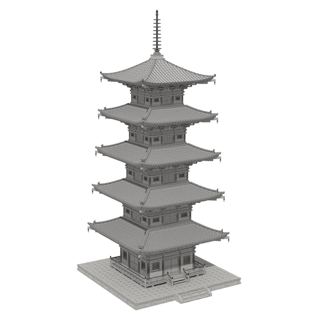 Japanese Five Story Pagoda - Edo Period Buddhist Gojunoto PBR 3D https://p.turbosquid.com/ts-thumb/PY/Z08q2t/EM/09_pagoda_09_wire/jpg/1792618582/1920x1080/fit_q87/3b6494858a15fa4c5e507b18a643ebd388ad7fbb/09_pagoda_09_wire.jpg