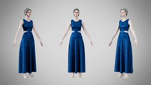 Dress 31 Sapphire Velvet With Design 3D model