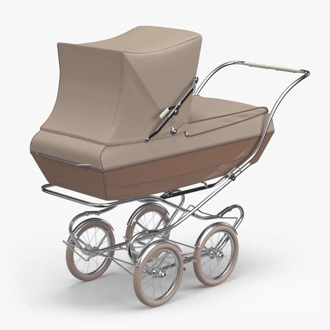 Antique Baby Sleeping Carriage Unfolded Canopy 3D model preview