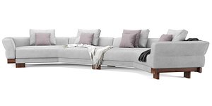 Large Sectional Curved Sofa with pillows and blankets