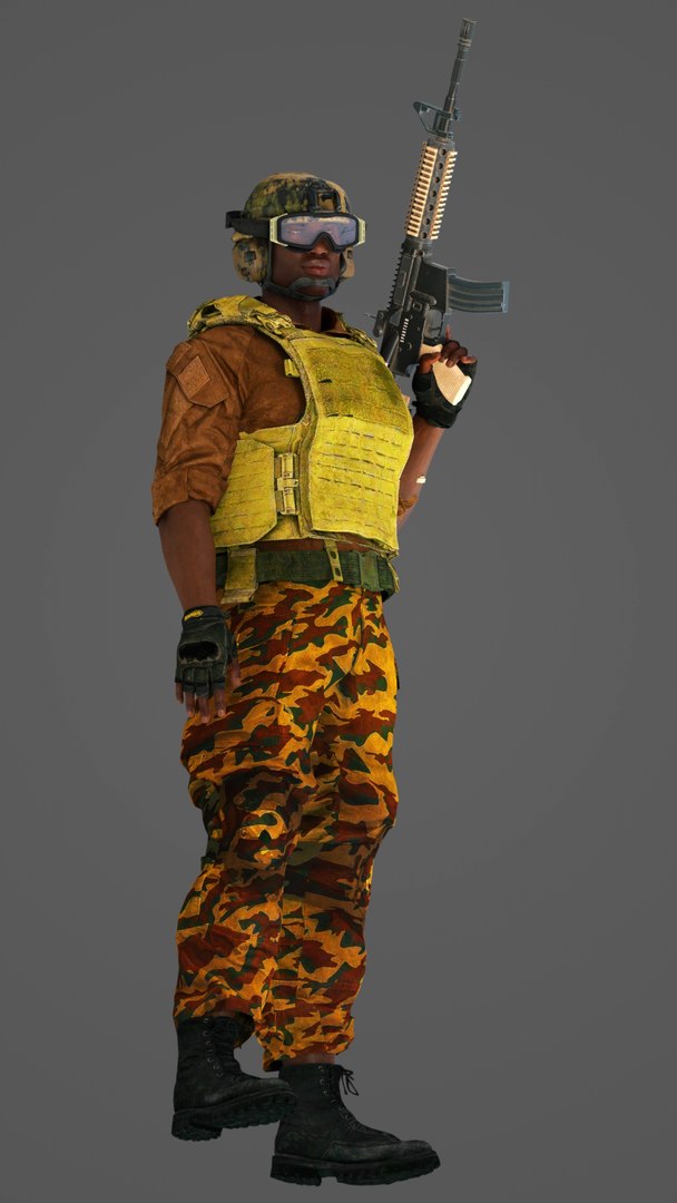 African American Military Mercenary Soldier 3D model https://p.turbosquid.com/ts-thumb/PZ/8O63kw/H7/pose_00000/jpg/1782235770/1920x1080/fit_q87/9e00cc893abad883bdae342fb64b6c4feb79e9f2/pose_00000.jpg