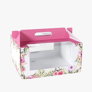 3D W Packaging Cake Box Pink with Window