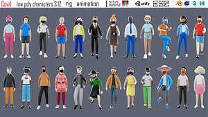 cartoon characters 3 12 covid 3D model