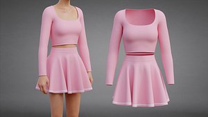 3D Womens Crop Top Skater Skirt Clothing - Cute Two Piece Outfit