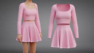 Womens Crop Top Skater Skirt Clothing - Cute Two Piece Outfit