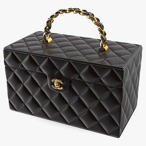 Chanel Vintage Black Quilted Lambskin Cosmetic Bag Train Case