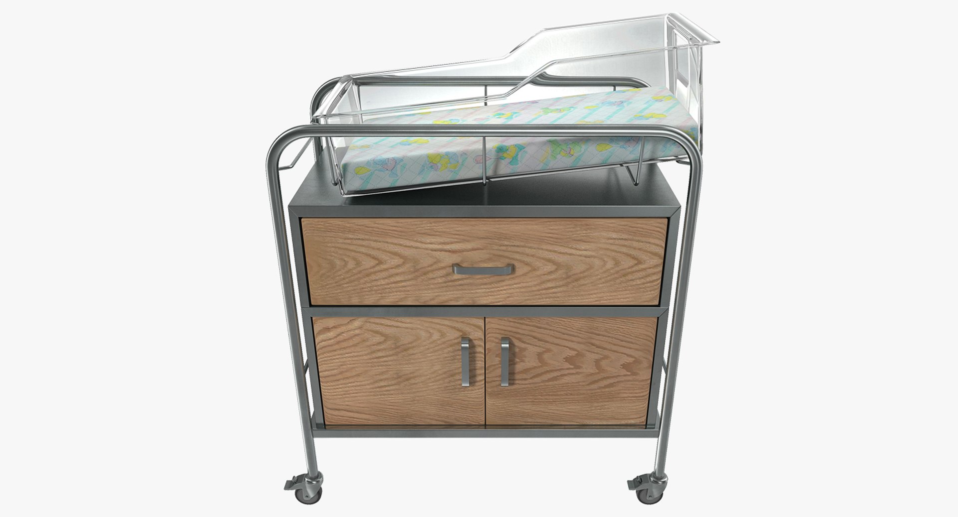 Hospital Bassinet Carrier With Drawer and Bottom Shelf 3D Model 3D model preview