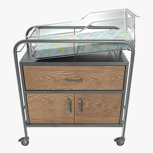 Hospital Bassinet Carrier With Drawer and Bottom Shelf 3D Model