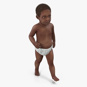 African American Baby Walking with Fur 3D Model