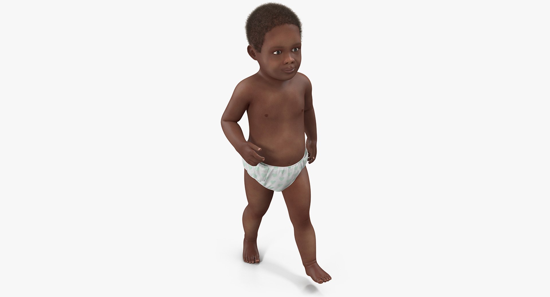 African American Baby Walking with Fur 3D Model 3D model preview