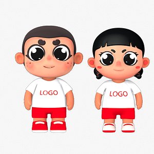 Cartoon boy girl rigged 3D model