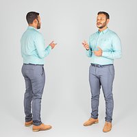 Handsome young man in shirt explaining something 238