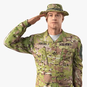 army camo soldier saluting 3D model