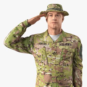 US Army Soldier Camo Saluting Fur 3D Model