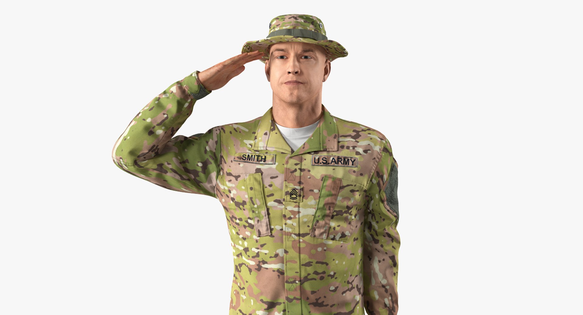 US Army Soldier Camo Saluting Fur 3D Model 3D model preview