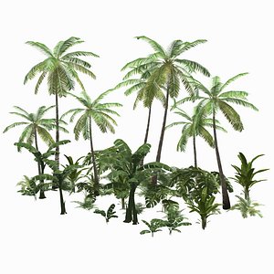 3D low-poly tropical palm trees
