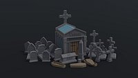 Low-poly Cartoon stone cemetery Polygonal Style