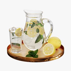 3D model N26 DECANTER SET Glass Pitcher with Lemon Water and Glass on Tray