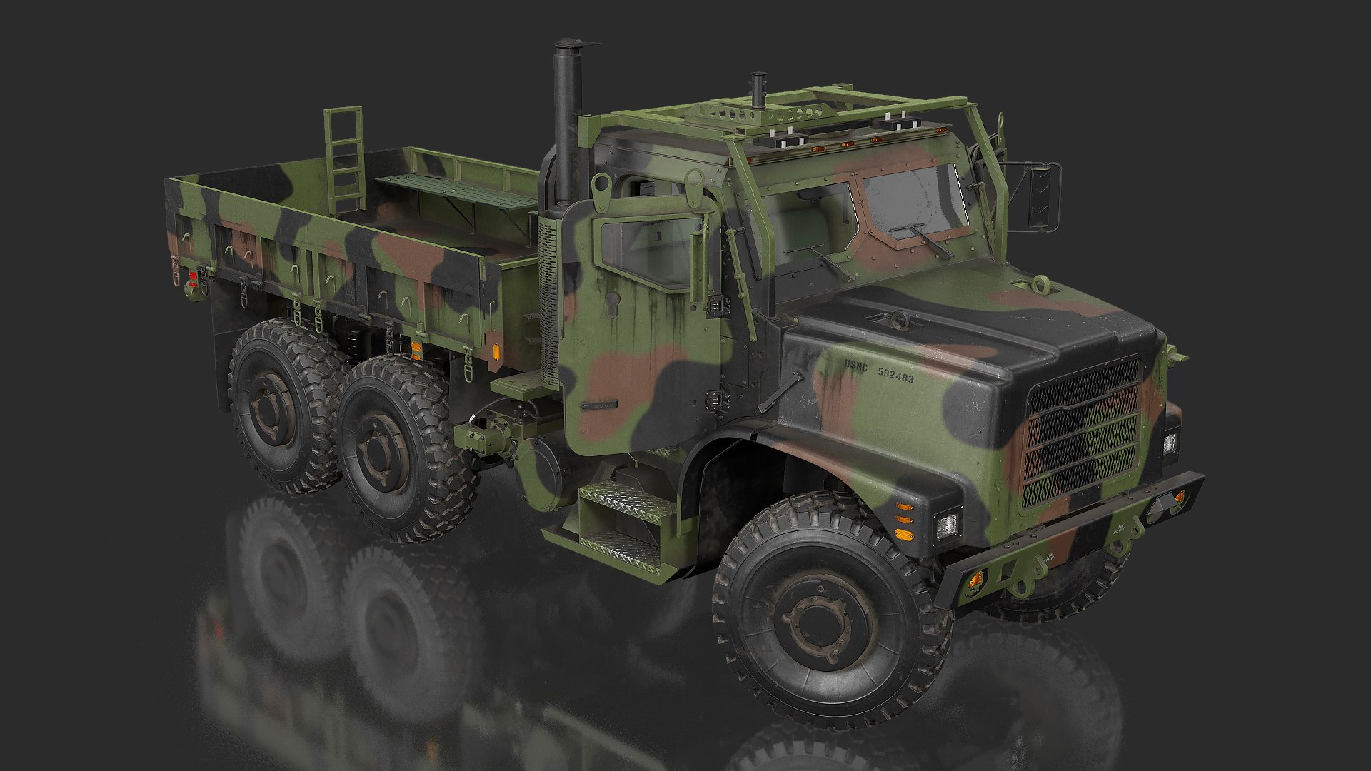 Medium Tactical Vehicle 6x6 Dusty Rigged 3D model preview