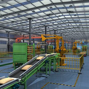 Factory Interior Scene and Equipment