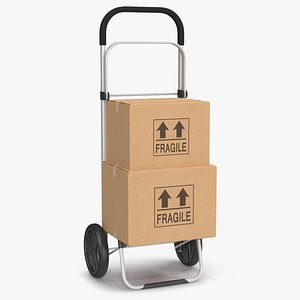 Two Wheel Compact Luggage Cart with Boxes 3D model