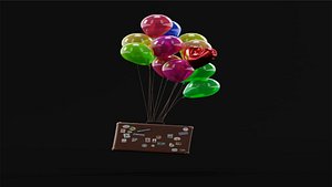 Suitcase Strapped To A Bunch Of Ballons