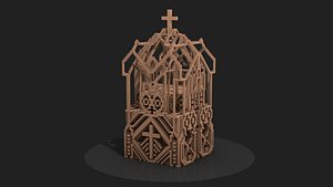 3D Pixel church voxel model