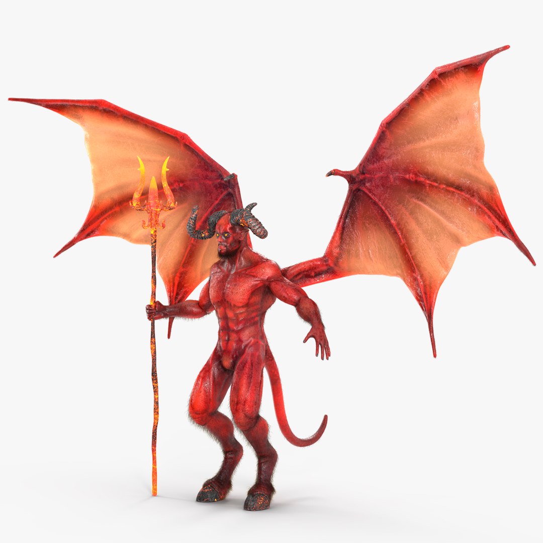 Devil Character with Trident Neutral Pose Fur 3D model preview