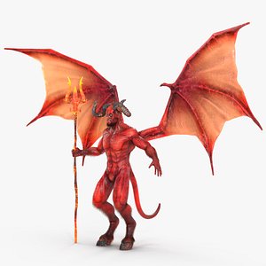 Devil Character with Trident Neutral Pose Fur model