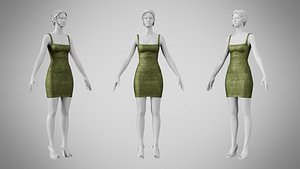 Dress 52 Olive Green Velvet With Design