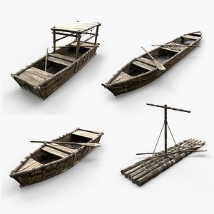 3D BOAT ROWBOAT GONDOLA RAFT WOODEN FISHERMAN COLLECTION PACK