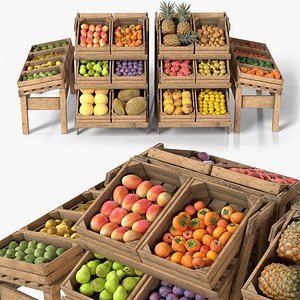 Fruits Rack Combined with Fruits 3D model