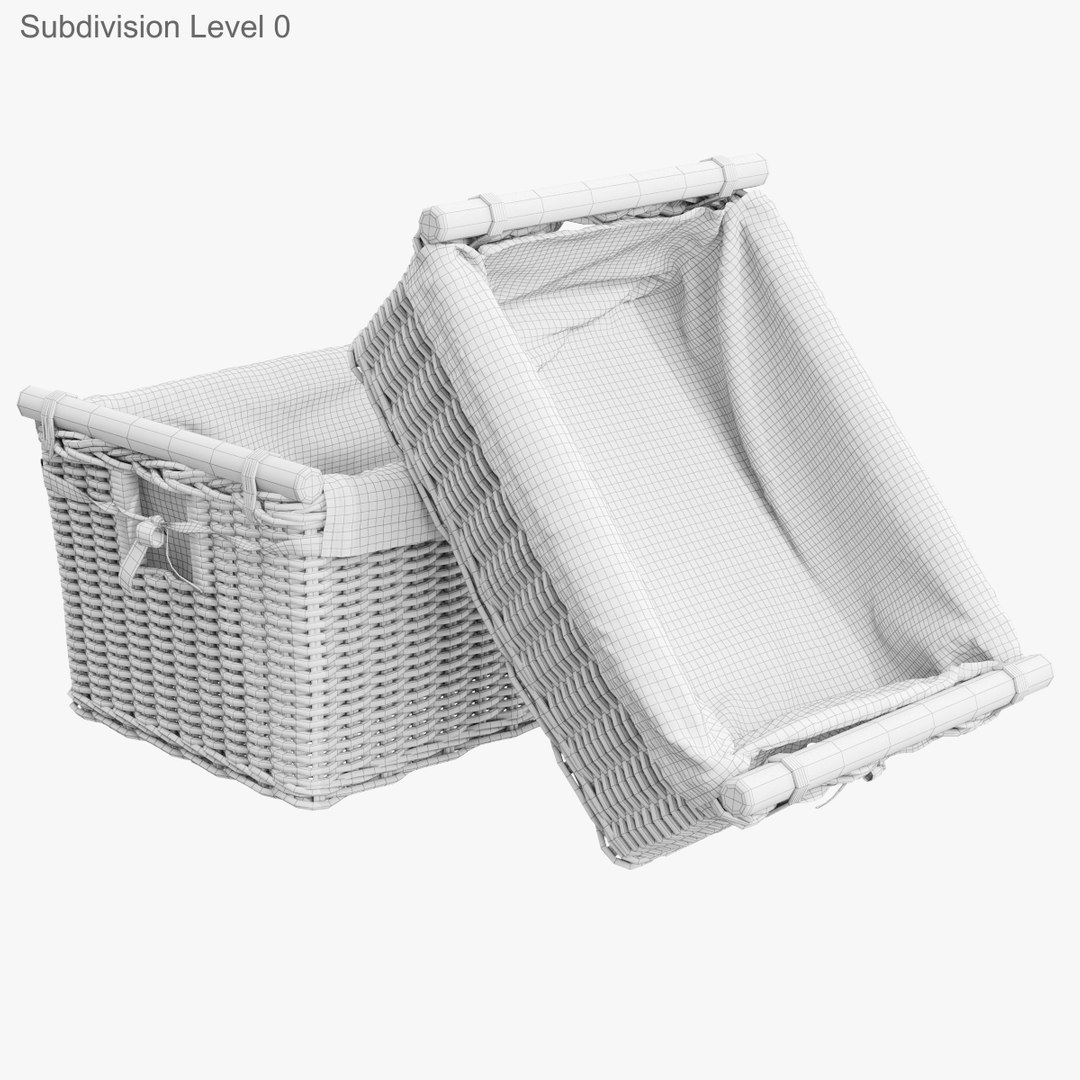 wicker laundry basket rattan 3d model