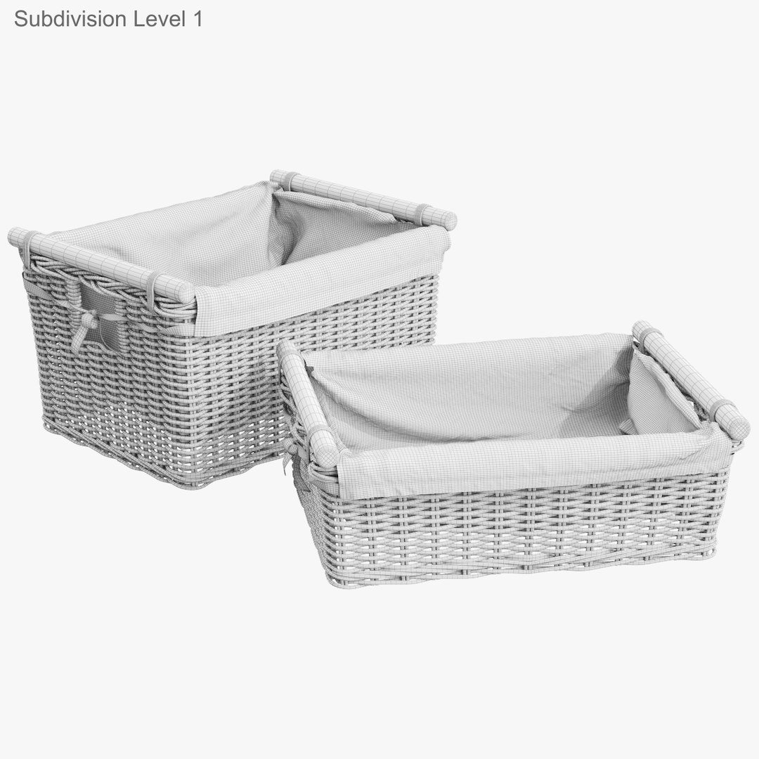 wicker laundry basket rattan 3d model
