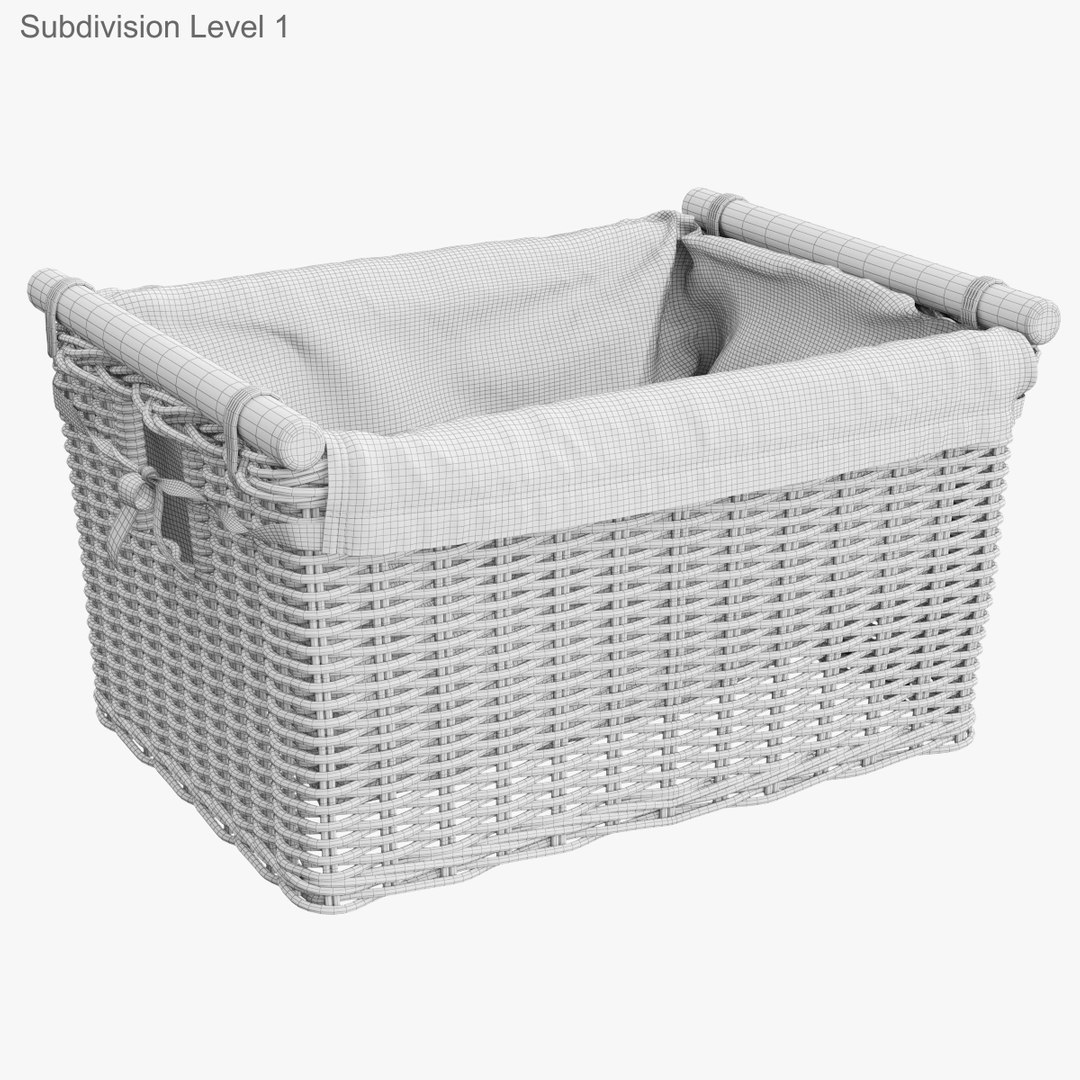 wicker laundry basket rattan 3d model