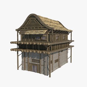 3D Ancient Asian architecture thatched attic