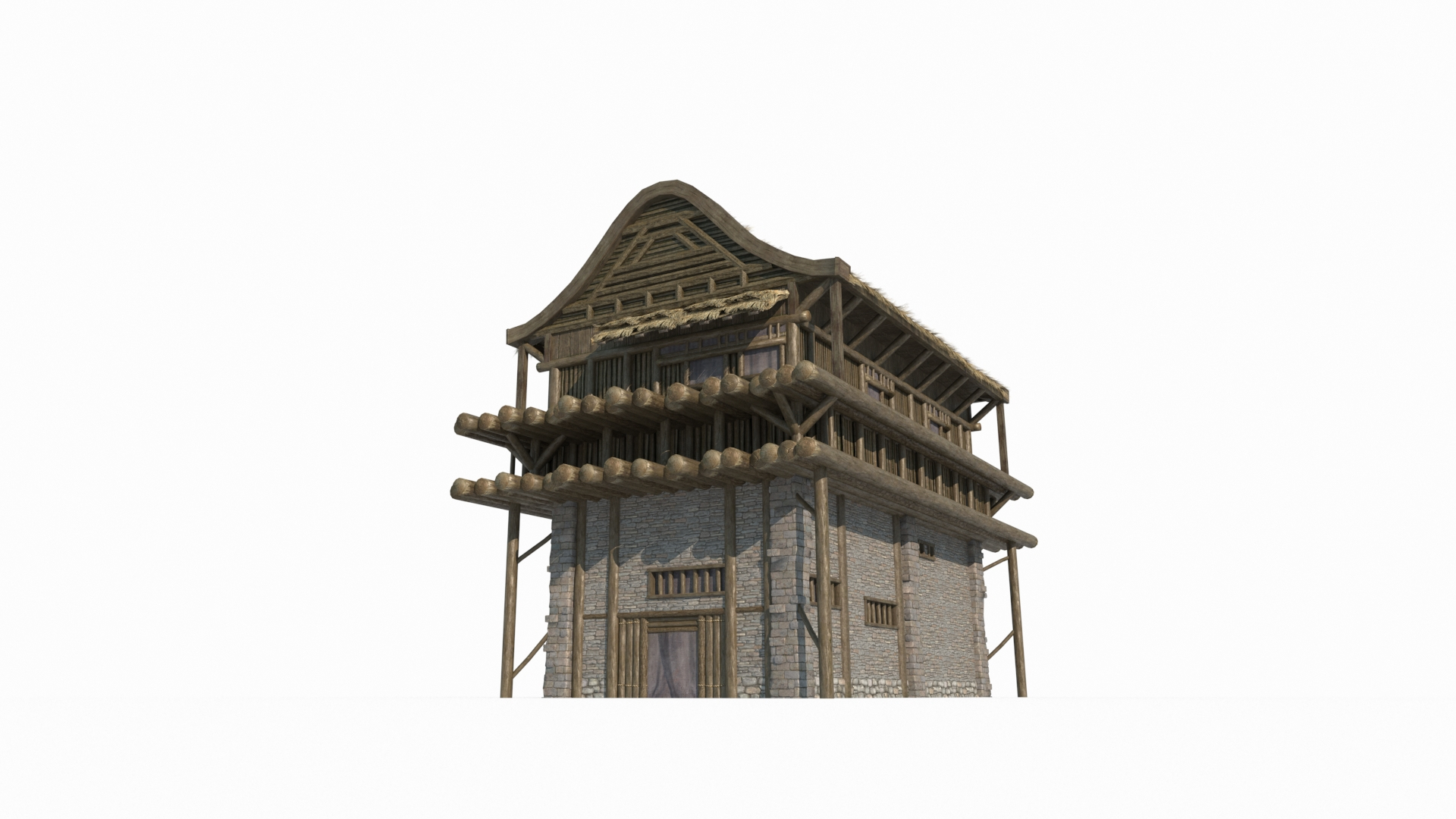 3D Ancient Asian Architecture Thatched Attic - TurboSquid 2144374