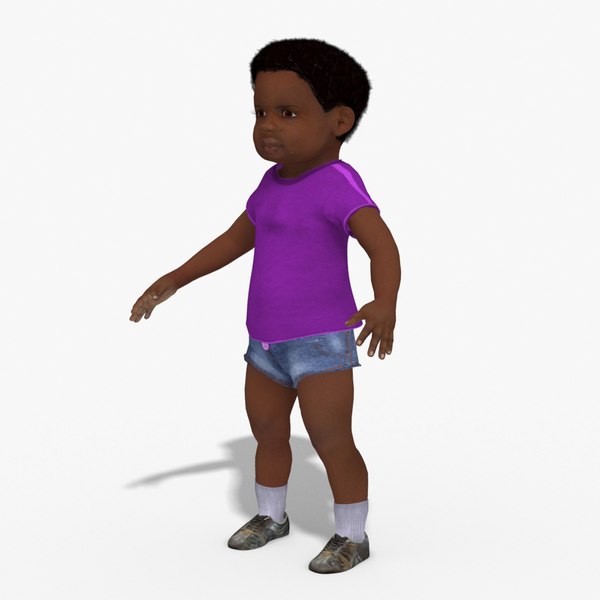 3D Casual toddler Girl child kid African Girl RIGGED model