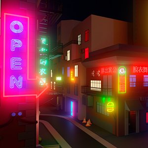 3D Cyberpunk neon buildings