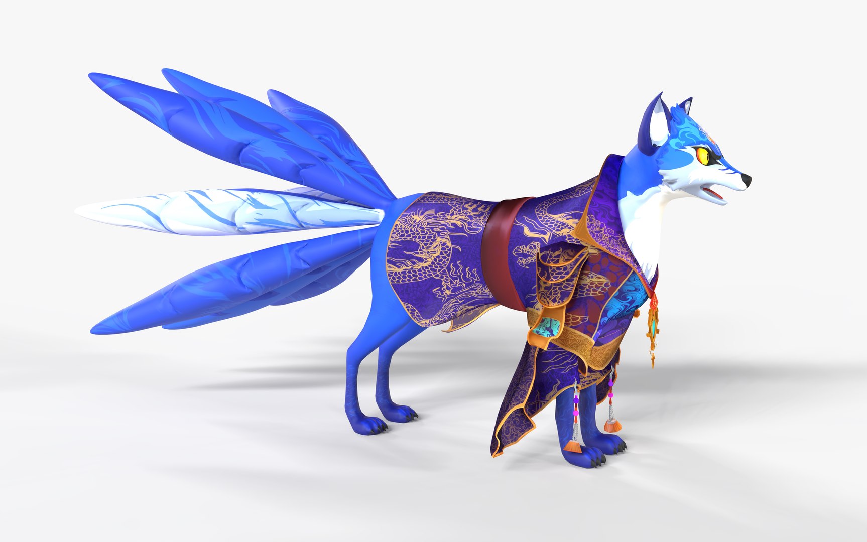 Mystic FOX Azure Kitsune Warrior Fox 3D Model Stylised Cartoon ...